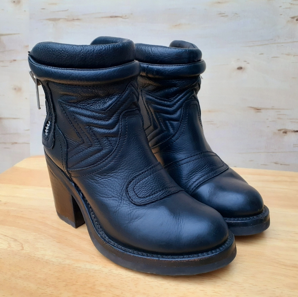 ASH Star Black Leather Platform Ankle Booties